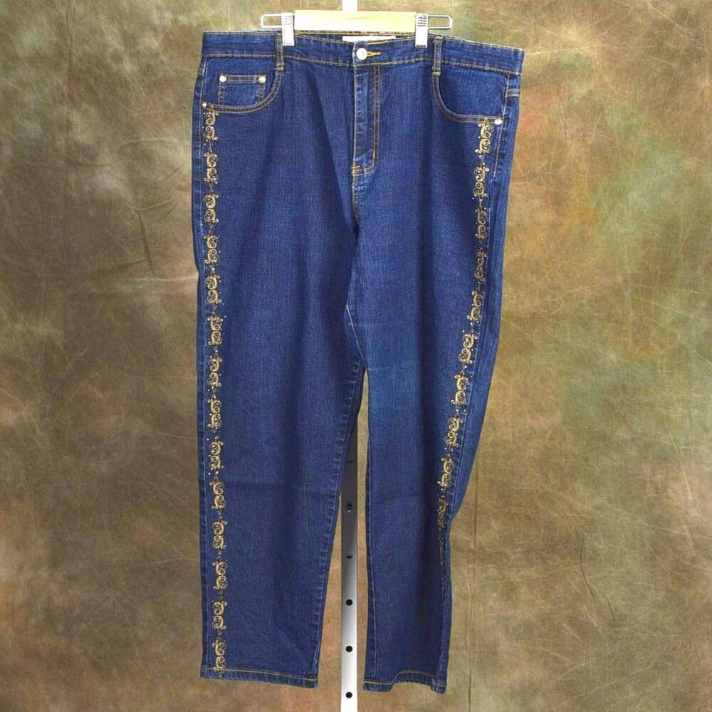 Cos Jeans Gold Embroidered w/ Bling Dark Wash Tapered Leg  18P